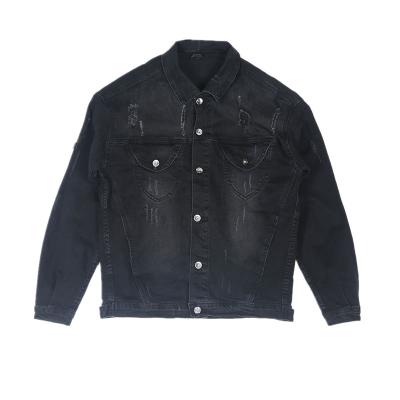 China Waterproof Oversized Mens Bat Wing Sleeve Denim Ripped Dark Washed Jacket For Boy for sale