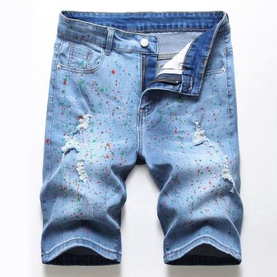 China Sustainable High Quality Spray Lacquer Ripped Mens Shorts Jeans for sale