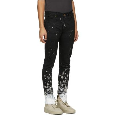 China Breathable FOG ink splatter side zipper black skinny stretch denim stacked jeans for men for sale