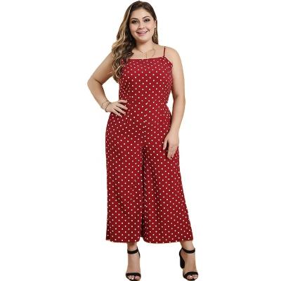 China Breathable Plus Size Sleeveless Suspenders With Polka Dot One Piece Wide Leg Pants For Women for sale