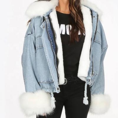 China 2021 viable thicken coat fur denim jacket for women for sale