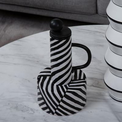 China Simple China Stripe Black White Ceramic Sculpture Interior Decorative for sale