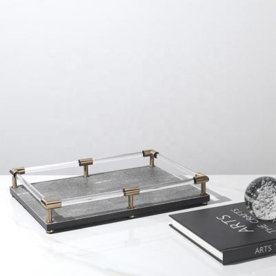 China Modern Luxury Interior High End Leather Serving Tray For Home Hotel Decor Luxury for sale