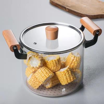 China Wholesale viable clear high borosilicate heat resistant pyrex glass cooking pot with stainless steel handle for sale