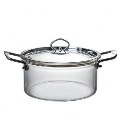 China Viable hot sale large capacity pyrex transparent clear glass pot heat resistant glass cooking pot for sale