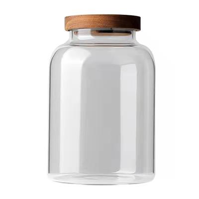 China High Borosilicate Wooden Canister Tea Canister/Jar Custom Made Glass Sealed Transparent Glass Lid Acacia Storage Tank Viable Wholesale for sale