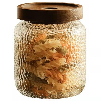 China New Sale Heatable Borosilicate Transparent Clear Spice Storage Glass Jars With Airtight Acacia Wood Lid for sale