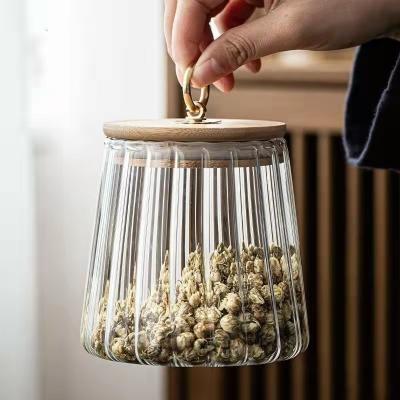 China Stored Glass Sealed Cans Airtight Jar Bamboo Food Storage Kitchen Metal Buckle Lid Storage Container Jar for sale