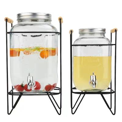 China Stocked Wholesale 5L Glass Juice Beverage Dispenser For Cold Beverage With Mason Jar Set for sale