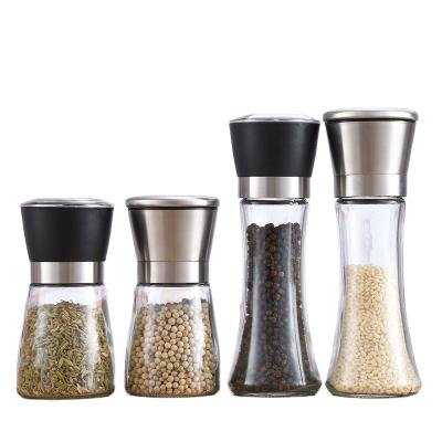 China Stocked Manual Salt Mill Premium Glass Body With Adjustable Stainless Steel Glass Spice Grinder for sale