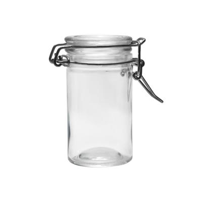 China 75ml Mini Food Round Airtight Airtight Glass Spice Jar With Clip Top Lid for sale