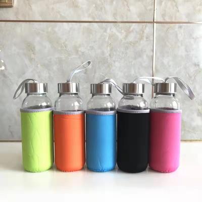 China Beverage 150ml 300ml 420ml 500ml Tea Juice Glass Water Bottle With Sleeve for sale