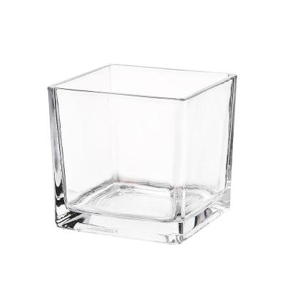 China Transitional Hydroponic Cheap Home Decor Plant Pot Candle Square WeddingCube Glass Flower Vase for sale