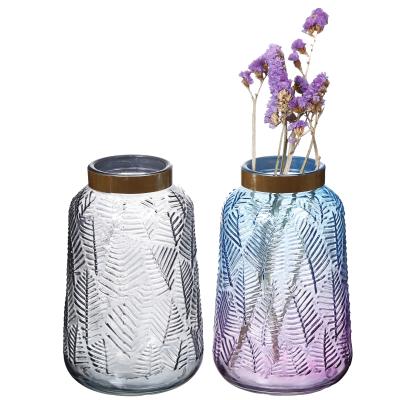 China Transitional Centerpiece Decorative Colored Clear Glass Flower Vase / Glass Vases for sale