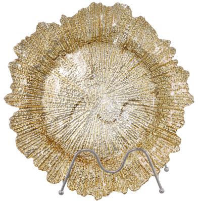 China Newest High Quality Stylish Glass Charger Stocked Gold Reef Wedding Plate Wholesale for sale