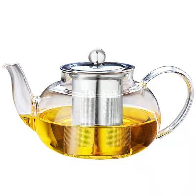 China Durable Thick Glass Teapot High Temperature Stainless Steel Filter Tea Infuser Household Kettle for sale