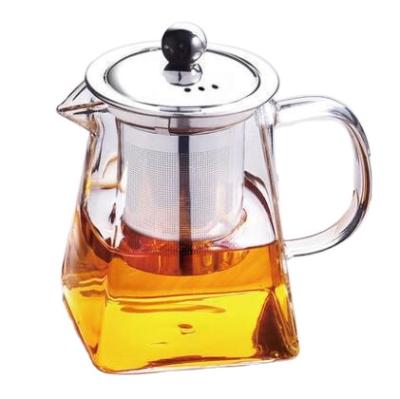 China New Design 750ml Square Borosilicate Glass Sustainable Teapot Decorative Tea Kettles With Stainless Steel Infuser for sale