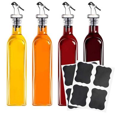 China Freshness Preservation 4 Pack Olive Oil Dispenser Bottles Clear Glass Vinegar Condiment Set With Pourers Glass Oil Dispenser Bottle For Oil Packing for sale