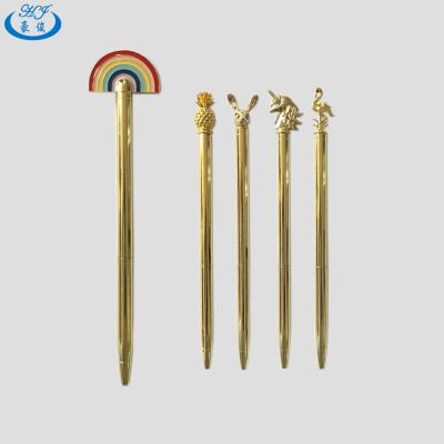 China New Fashion Rainbow Pineapple Rabbit Rabbit Flamingo Head Gold Metal Unicorn Flamingo Pen for sale