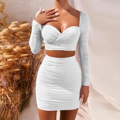 China 50% New Arrival Anti-Static Women Party Dresses, Ribbed V-Neck Bodycon Formal Dress, Long White Casual Club Wear Set Two Piece Party for sale