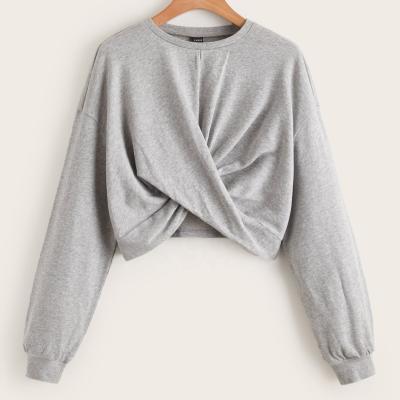 China New Arrival SHEIN 2022 New Arrival SHEIN Women Drop Shoulder Twist Tee Solid Women's Hoodie Cropped Sweatshirts for sale