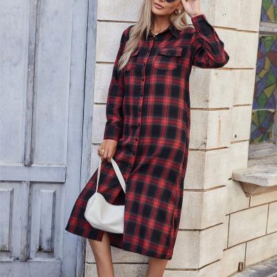 China 2022 Summer New Arrival HSD Tartan Flap Pocket Shirt Dress Christmas Girls Anti-static Women's Dress for sale