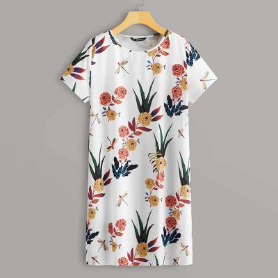 China New Style Breathable Straight Short Sleeve Floral Dress Women Summer Bodycon Dress for sale