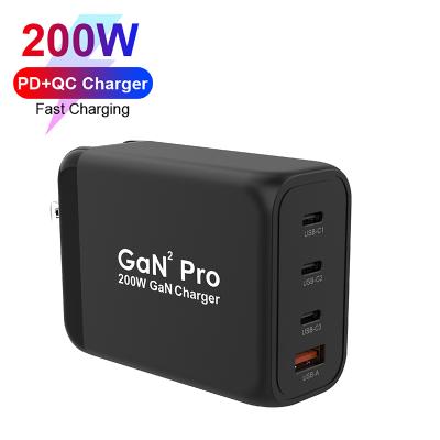 China Hot Selling Type-c Mobile Phone 200W GaN Fast Charger Laptop PC USB-C Palladium QC3.0 Wall Charger For Smartphone for sale