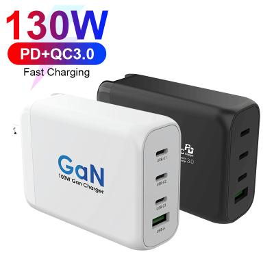 China Multi Ports Mobile Phone Mini Ports GaN Charger 130W High Power Palladium USB Charger with 3 Type-C and 1 USB Port for sale