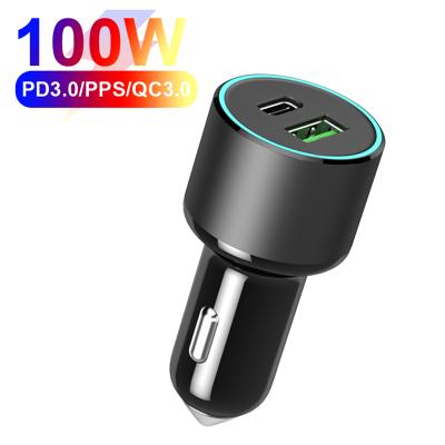 China Mobile Phone 2-Ports 100W PD3.0 PPS QC3.0 USB-C Car Charger Laptop USB C Phone Charger For MacBook For iPhone for sale