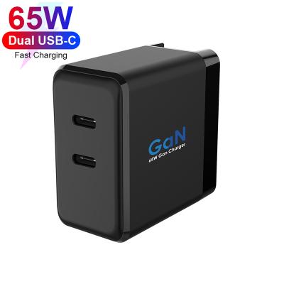 China Mobile Phone GAN Dual Ports 65W Mini Fast Charger Smart Wall Charger Type-C for MacBook for iPhone and Android for sale