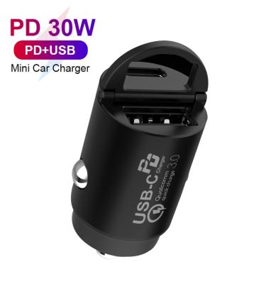 China Best Selling 30W USB PD QC3.0 Car Mobile Dual Port Fast Charger With Type-C For Mobile Phone for sale