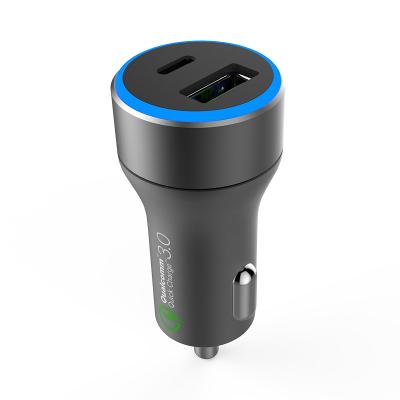 China Portable Car Mobile Phone USB Charger 33W Total Fast QC 3.0 Car Charger With Type-C Output for sale