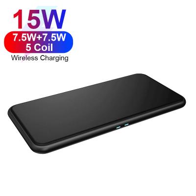 China 15W Cell Phone Wireless Charger Station 2 In 1 Qi Pad 5 Coils Wireless Charging Pad Wireless Charger for sale