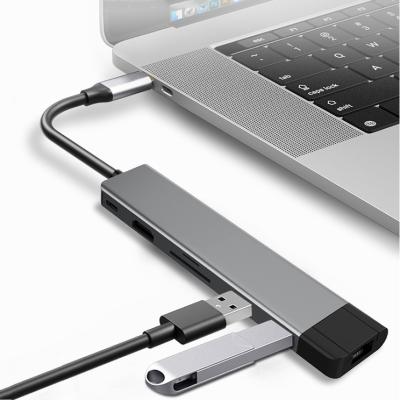 China For MacBook USB-C USB 3.0 Hub 7 Ports Hub Driver 4K Aluminum Type-C Hub For MacBook for sale