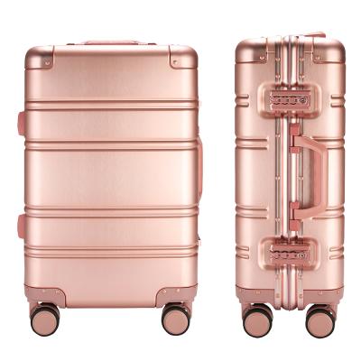 China Custom Design Logo Aluminum Frame Pink Bottom Color Suitcase Travel Firm Hard Shell Carry On Carry-On Luggage Sets; for sale