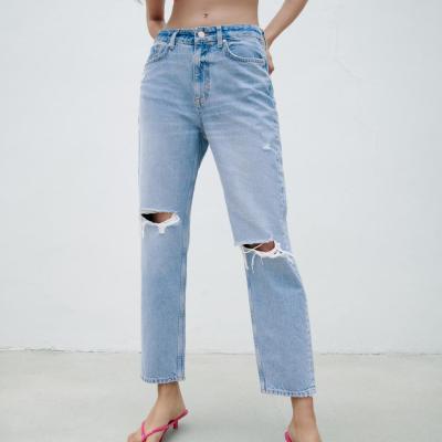 China New Summer Women's Casual Jeans Light Blue High Trim Breathable Custom Fit Ninth Waist for sale