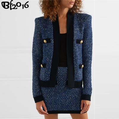 China Officer Breathable Suit Two-Piece Tweed Jacket Over Navy Coat Set for sale