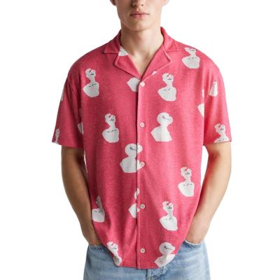 China Hot Sale Mens Breathable V-Neck Custom Printed Loose Short Sleeve Knit Casual Shirt for sale