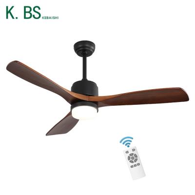 China Modern Brushed Nickel Luxury Chrome Finish 52 Inch 3 Blade Solid Wood Ceiling Fan With Led Light And Remote for sale