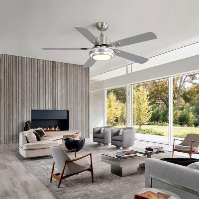 China Modern Natural Iron Plywood 5 Blades 52 Inches Nickel Electric Motor Ceiling Brushed Decorative Modern Fan Light for sale