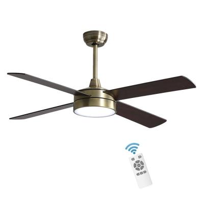 China 52 Inch 4 Strip Plywood Modern Bedroom Ceiling Decorative Remote Control Led Light Ceiling Fans for sale