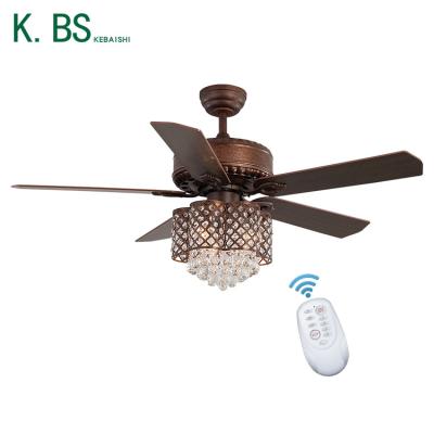 China Product 52Inch Modern Popular Remote Control Decorative Home Restaurant Crystal Ceiling Fan With Light for sale