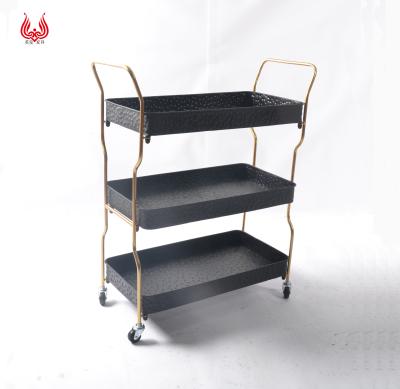 China Convenience Yinfa 3 Tier Metal Mobile Trolley Cart Rolling Organizer Hand Kitchen Home Storage Serving Rack for sale