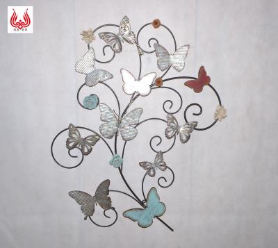 China Classic YINFA Amazon Hot Selling Flowers Carve Art Leaves Branch Butterfly Metal Hanging Wall Art For Home Office Decor for sale