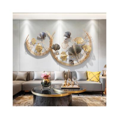 China Modern Nordic Style Luxury Metal Golden Ginkgo Leaves Wall Art For Home Decoration for sale