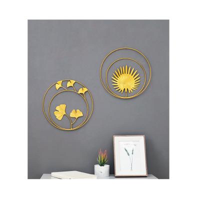 China Modern Hot Selling Modern European Wall Art Home Decor Gold Metal Leaf Wall Living Room Porch Style for sale