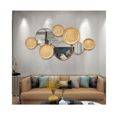 China Wholesale Modern Metal Mirror Light Hot Sale Round Art For Living Room Wall Decoration for sale