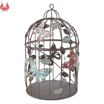 China Modern New Design Vintage Style Metal Wire Butterfly Shape Plant Portable Decorative Stand 2 Set and Leaves Birdcage for sale