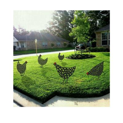 China New Arrival 5pcs Stylish Chicken Family Garden Yard Hollow Out Rooster Shape Silhouette Stake Yard Art for sale